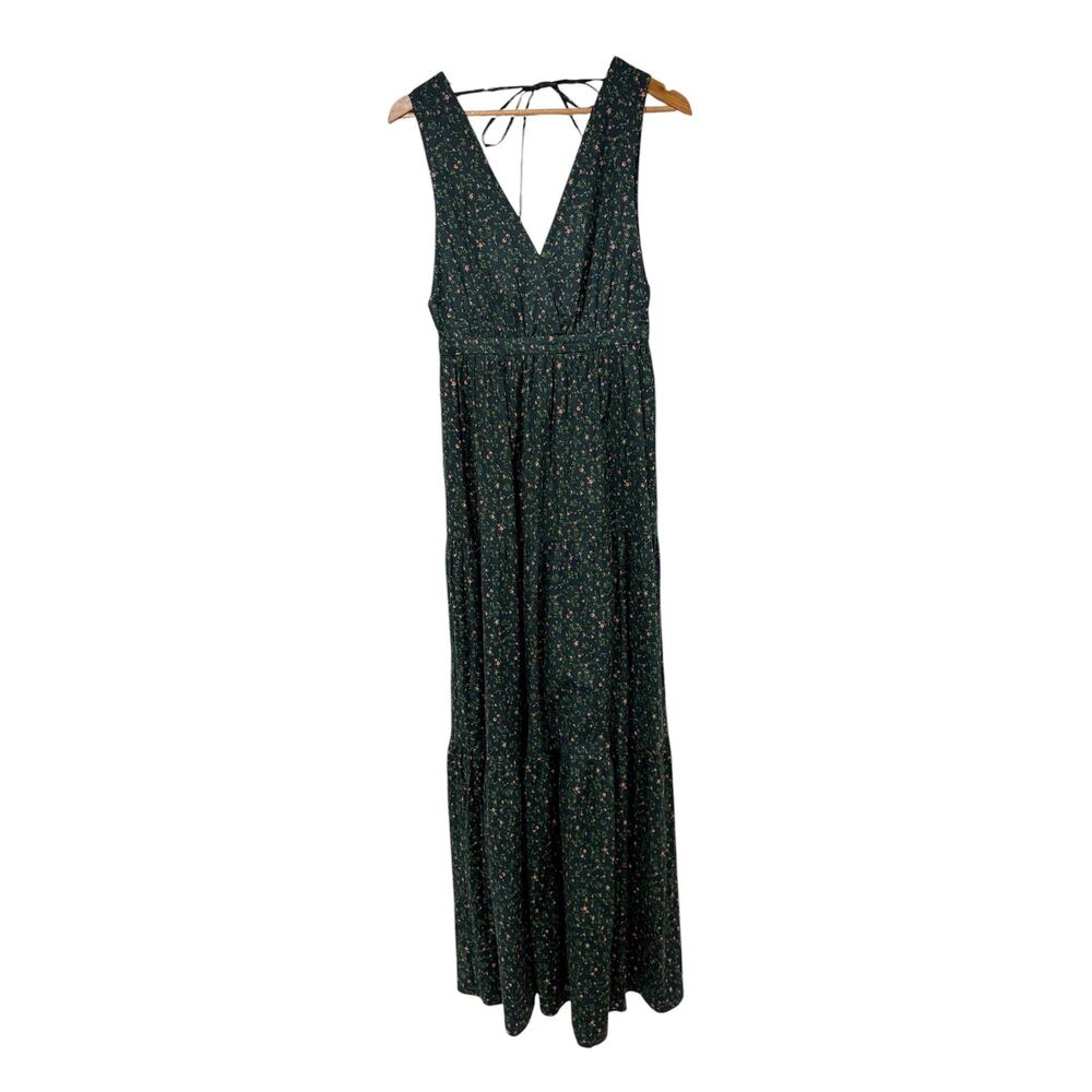 Reformation Hunter Green Floral Maxi Dress Women's 6 V-Neck Sleeveless